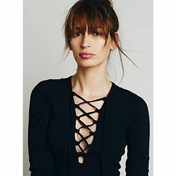 Free People Black Lucky Lace-Up Sweater Top - Picture 8 of 14